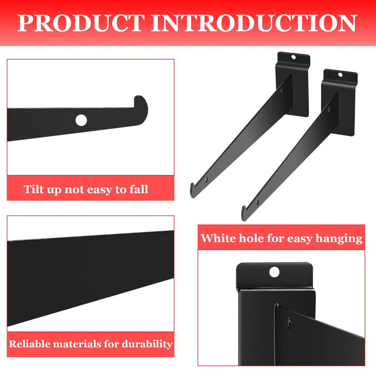 ALISWAT 10Pcs Slatwall Knife Shelf Brackets, 8 inch Metal Slatwall Bracket with Lip, Heavy Duty Shelf Slatwall Accessories for All Slat Wall Panels ALISWAT