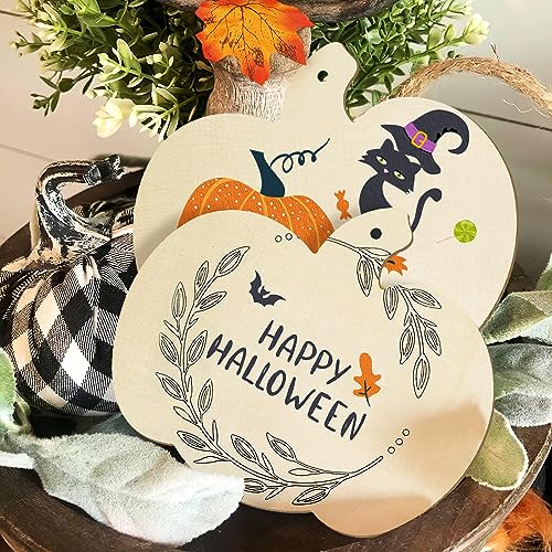 Large Size 7inch Wooden Halloween Thanksgiving Ornaments to Paint, DIY Blank Unfinished Pumpkin Wood Discs Ornament for Crafts Hanging Autumn Sophena