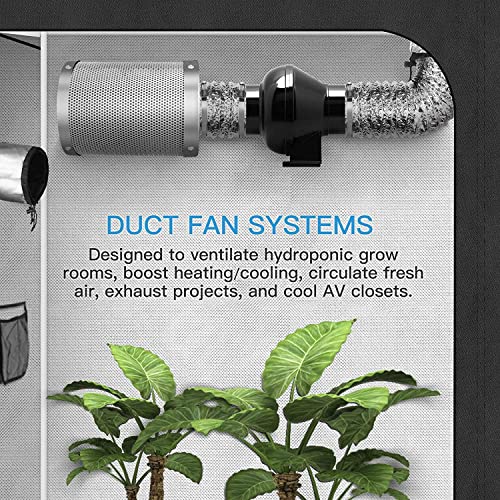 YSSOA 4 Inch Inline Duct Ventilation Fan 195 CFM HVAC Vent Blower Exhaust Booster for Hydroponics Grow Tent, Quiet YSSOA