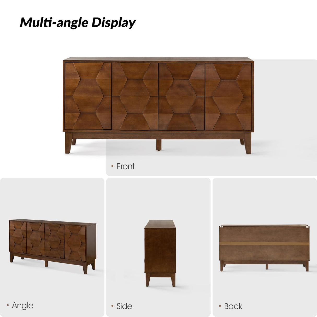 HULALA HOME Modern Sideboard Buffet Cabinet with Solid Wood Legs, 60" Kitchen Storage Cabinet Credenza with 4 Doors and 2 Interior Shelves, Accent HULALA HOME