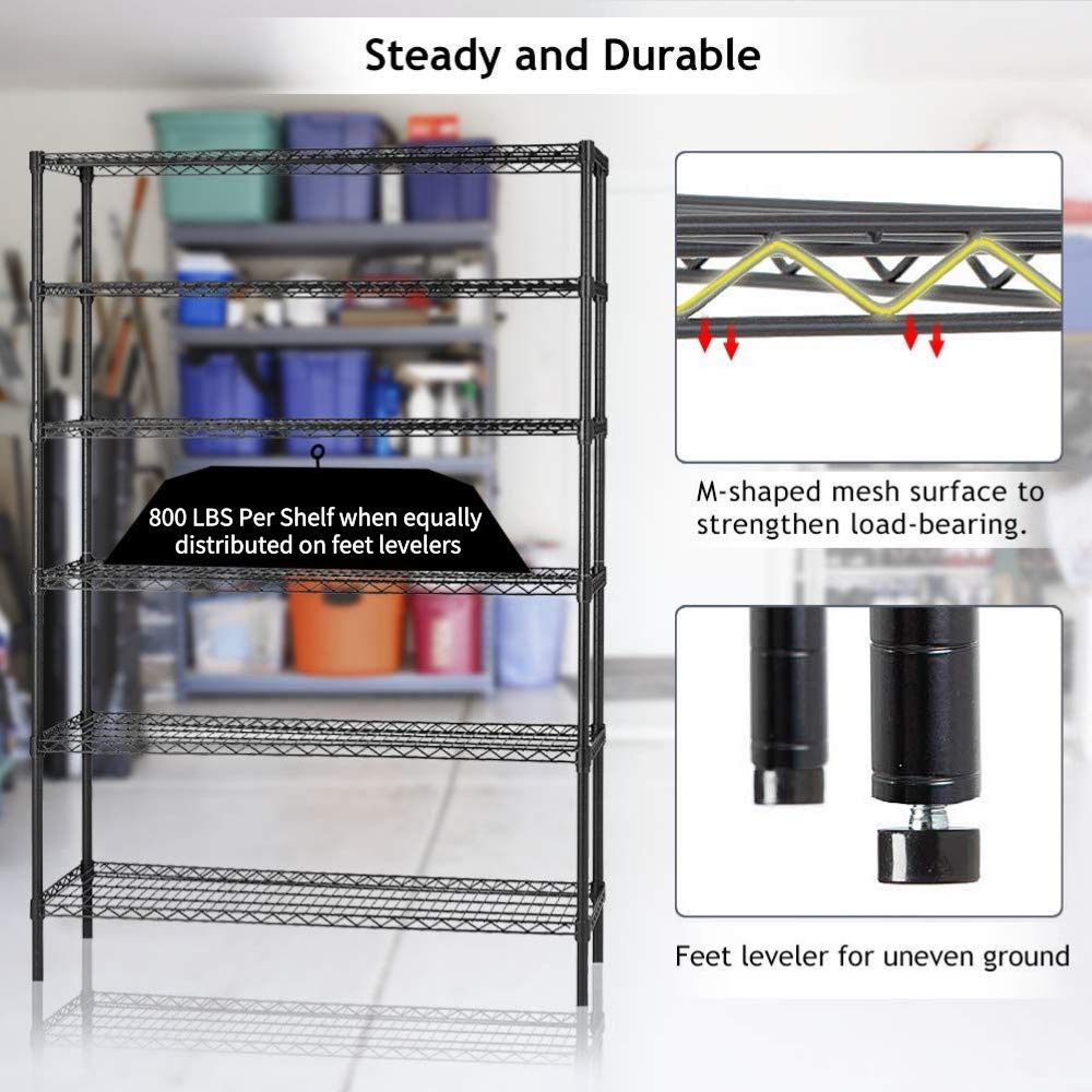 6 Tier Adjustable Wire Shelving Unit w/Casters, NSF Commercial Metal Storage Garage Shelves, 4800 LBS Capacity, Heavy Duty Standing Rack for Payhere