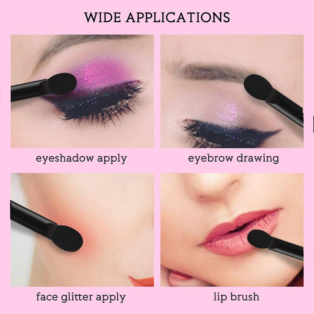 Deksias Disposable Dual Sided Eye Shadow Sponge Applicator Oval Tipped Eyeshadow Brushes Makeup Applicators (50PCS, black) Deksias