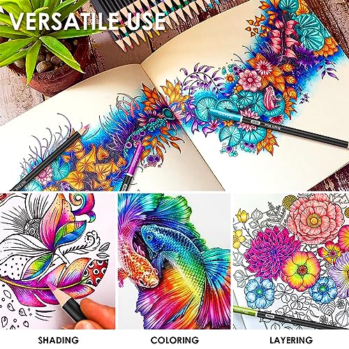 iBayam 123-Pack Colored Pencils Set with Gift Case, 3-Color Sketch Pad, Coloring Book, Professional Artist Drawing Pencils Kit Art Supplies for iBayam