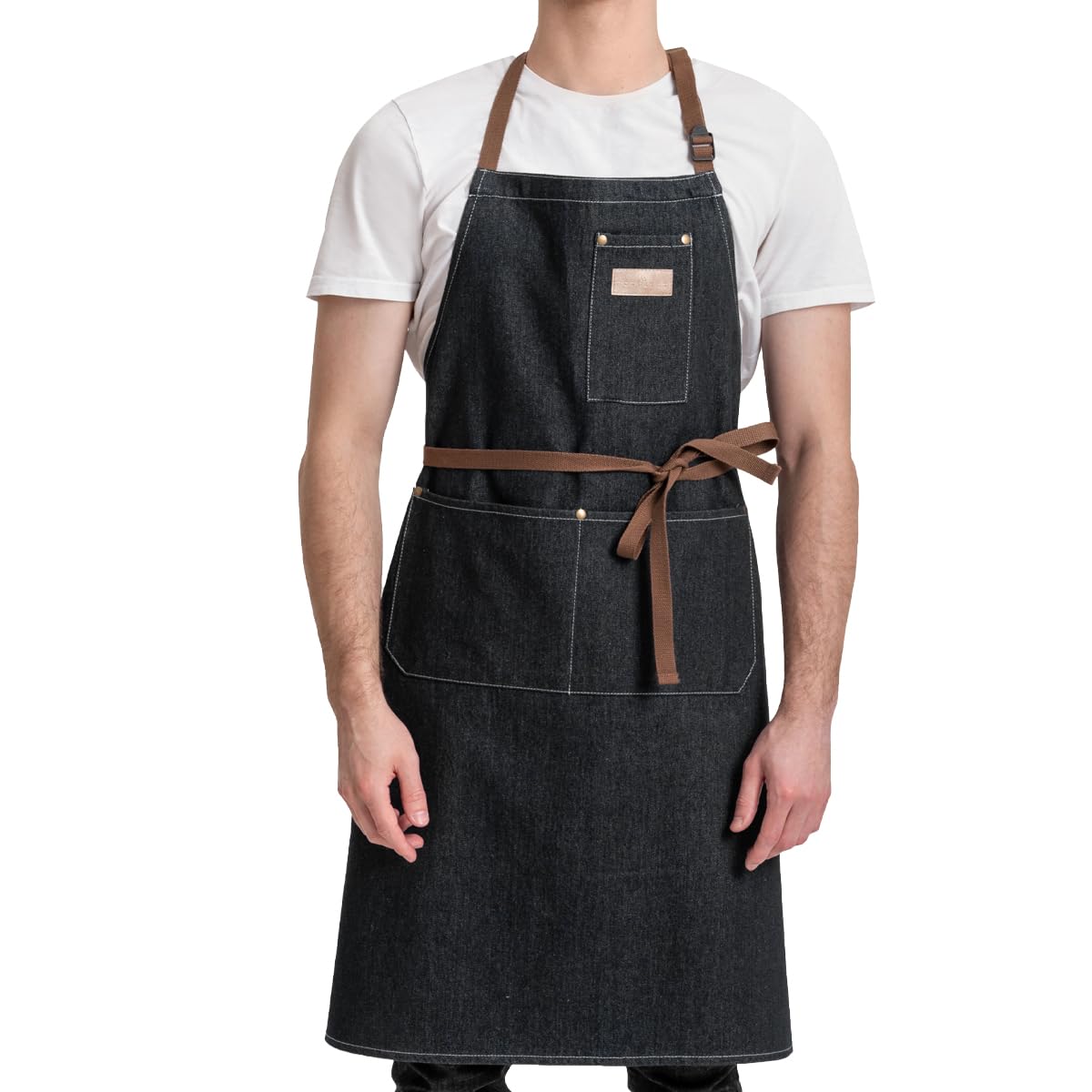 ROTANET Denim Work Apron with 3 Pockets Adjustable Bib Jean Tool Apron for Chef Kitchen Shop Cooking Grilling for Men Women Black ROTANET