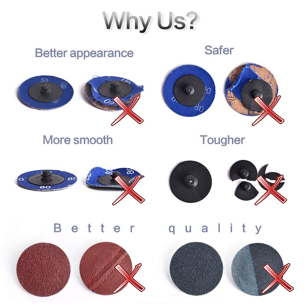 NYXCL Miroku 50Pcs Mixup 2 inch roll Lock Quick Change Discs Set, A/O Sanding Discs with 1/4" Holder, for Die Grinder Surface Prep Strip Grind Polish NYXCL