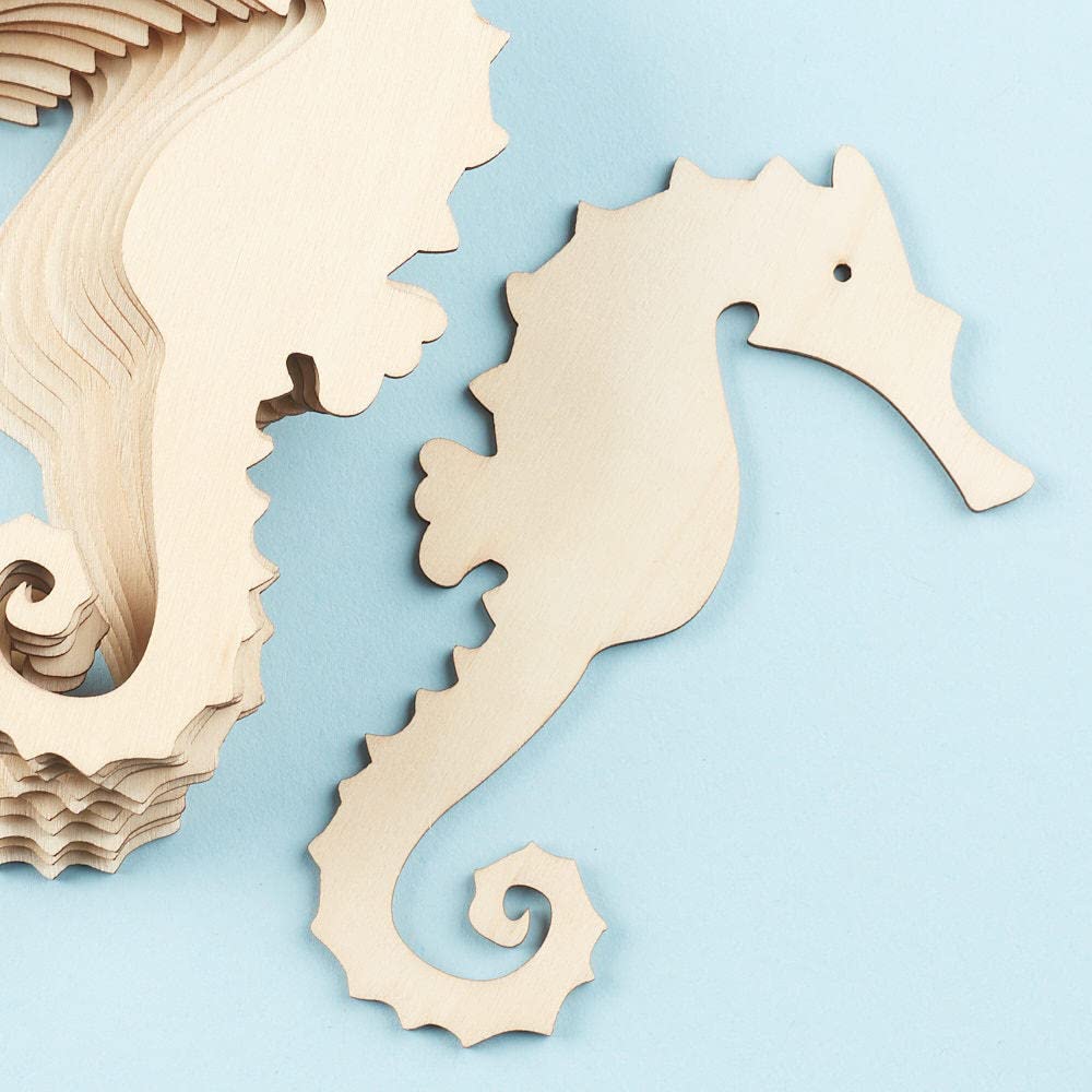 Pack of 24 Unfinished Wood Seahorse Cutouts by Factory Direct Craft - Seahorse Blank Wooden DIY Shapes for Scouts, Camps, Vacation Bible School, & Factory Direct Craft
