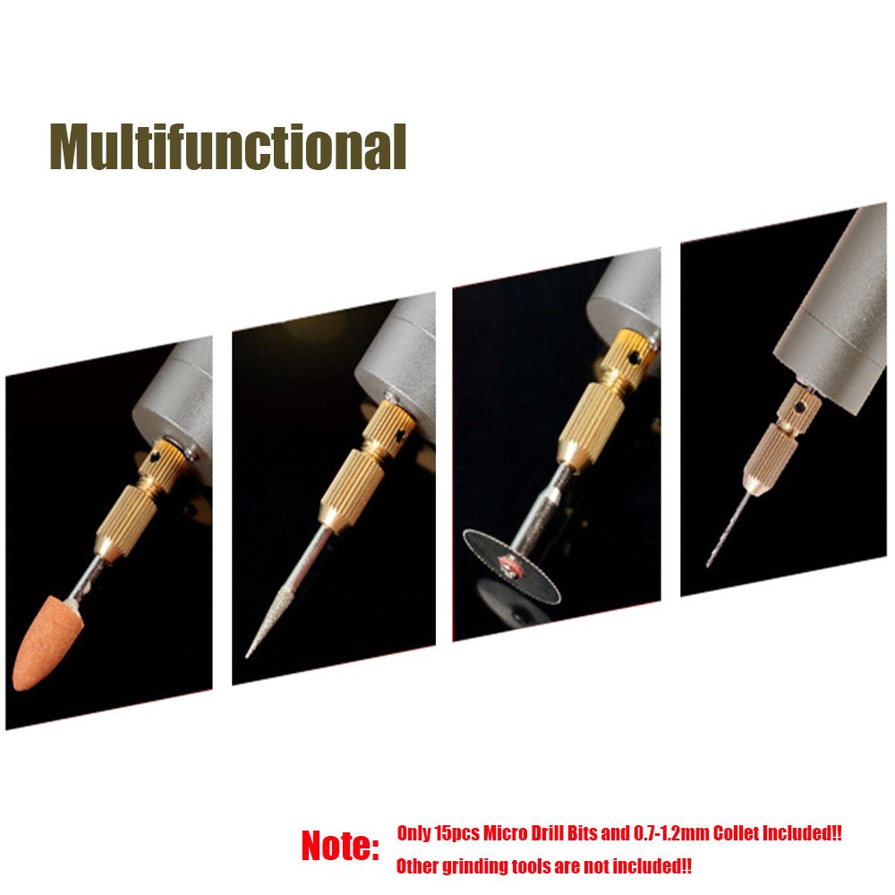 Yakamoz 0.7-1.2mm Mini Micro Electric Aluminum Hand Portable Handheld Drill with 15pcs Drill Bits, 2A Power Supply Included YAKAMOZ