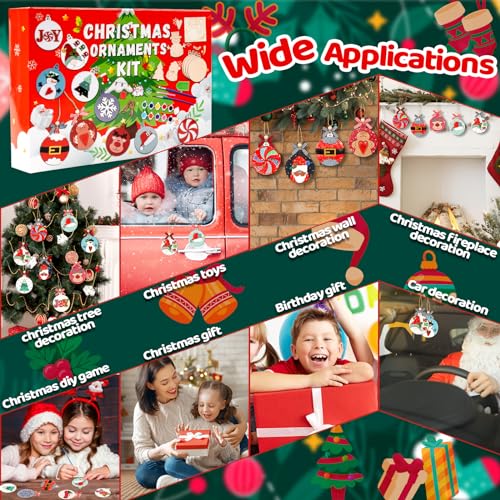 GuassLee DIY Christmas Tree Ornaments Set - Wooden Unfinished Christmas Crafts with Crystal Christmas Patterns for Kids Crafting Painting Christmas GuassLee