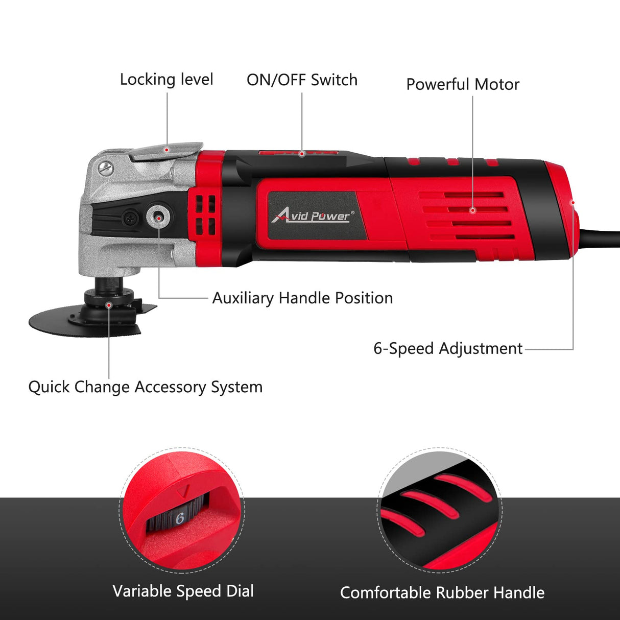 AVID POWER Oscillating Tool, 3.5-Amp Oscillating Multi Tool with 4.5° Oscillation Angle, 6 Variable Speeds and 13pcs Saw Accessories, Auxiliary AVID POWER