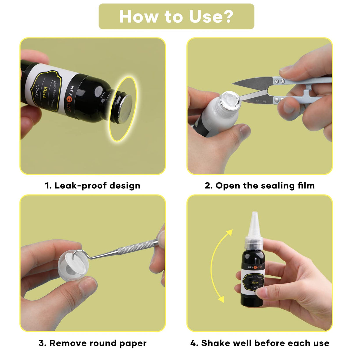 HTVRONT Black Epoxy Pigment - 1.76oz/50ml Black Resin Pigment Paste, Higher Concentrated & Easy to Mix Black Epoxy Dye for Resin Coloring, Tables, HTVRONT