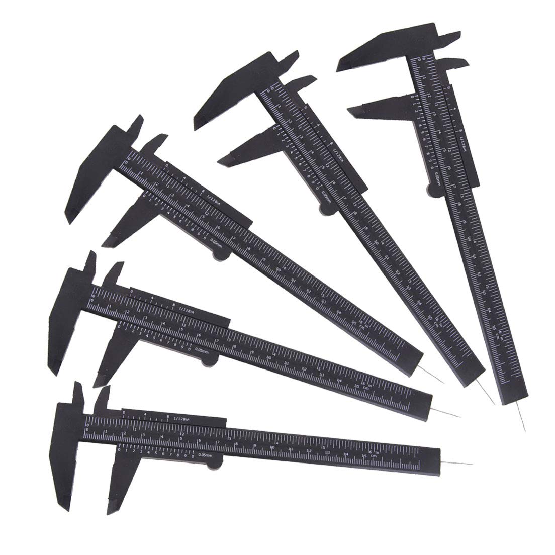TamBee 6Inch 150mm Mini Caliper Double Scale Plastic Vernier Caliper for Jewelry Sliding Gauge Ruler Measuring Tool 5PCS(Black) TamBee