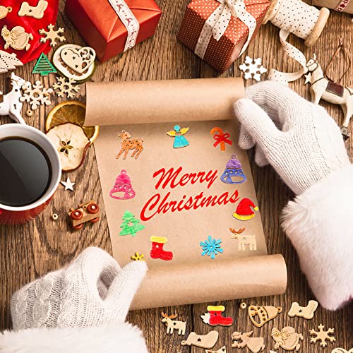 200 Pieces Christmas Unfinished Mini Wooden Ornaments Halloween Thanksgiving DIY Mini Wood Blank Cutouts with Storage Box and Twine for Christmas Yookeer