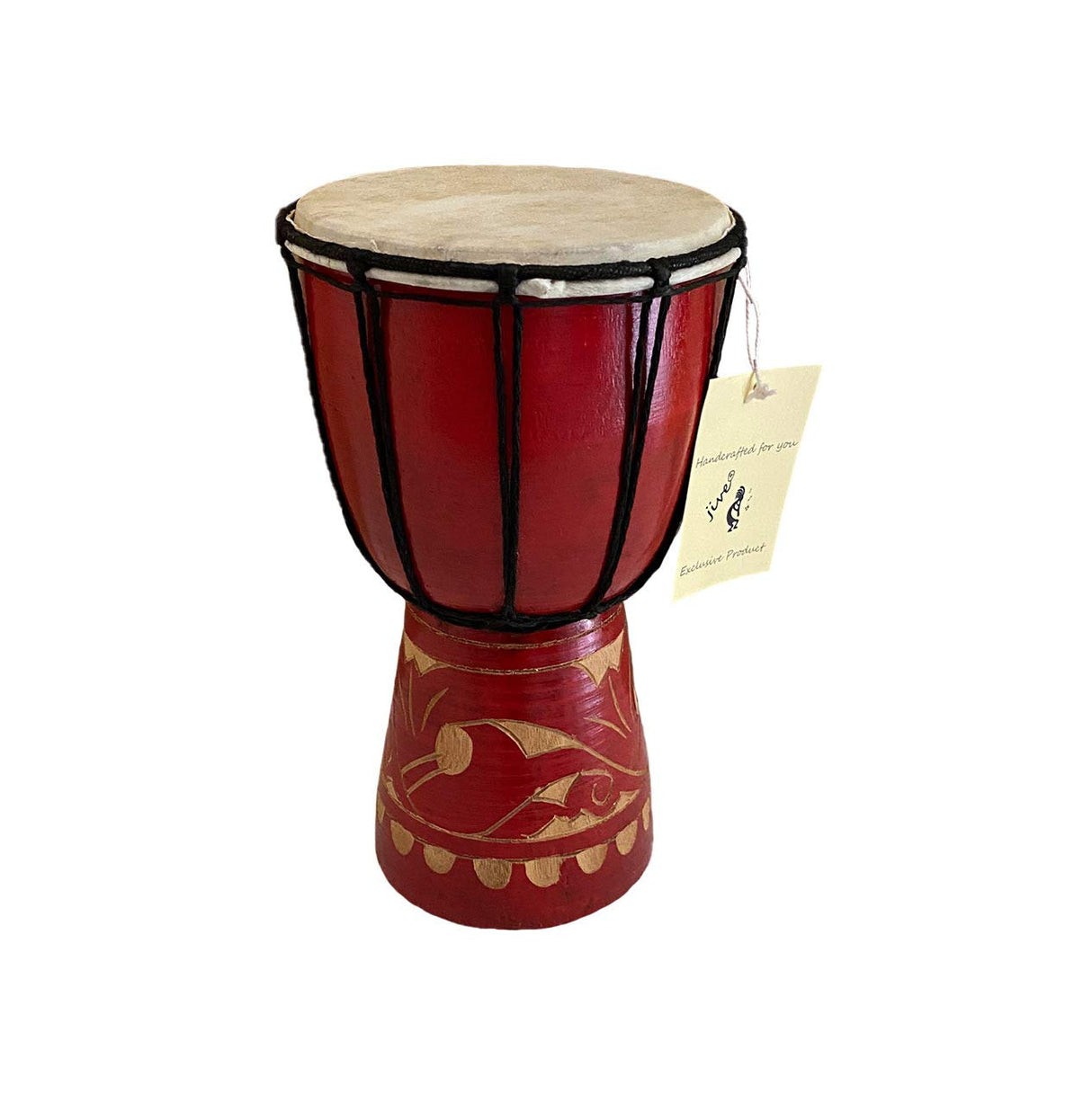 JIVE BRAND Djembe Drum Bongo Congo African Mahogany Wood Drum With Heavy Base Goat Skin Drum Head Hand Carved Professional Quality - 9" High - NOT Jive