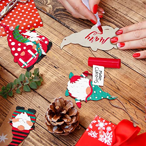 Macarrie 48 Pcs Christmas Wood Gnome Cutouts Blank Unfinished Wooden Gnome Hanging Ornaments Elf Paintable Christmas Ornaments with Rope for DIY Macarrie