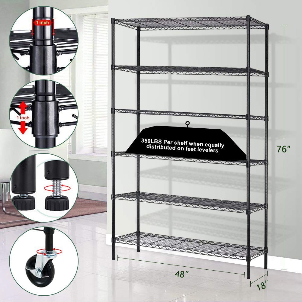 6-Tier Storage Shelves NSF Certified Wire Shelving Unit on Wheels Heavy Duty Metal Shelves Adjustable Steel Shelving 2100Lbs Capacity for Closet Meet perfect