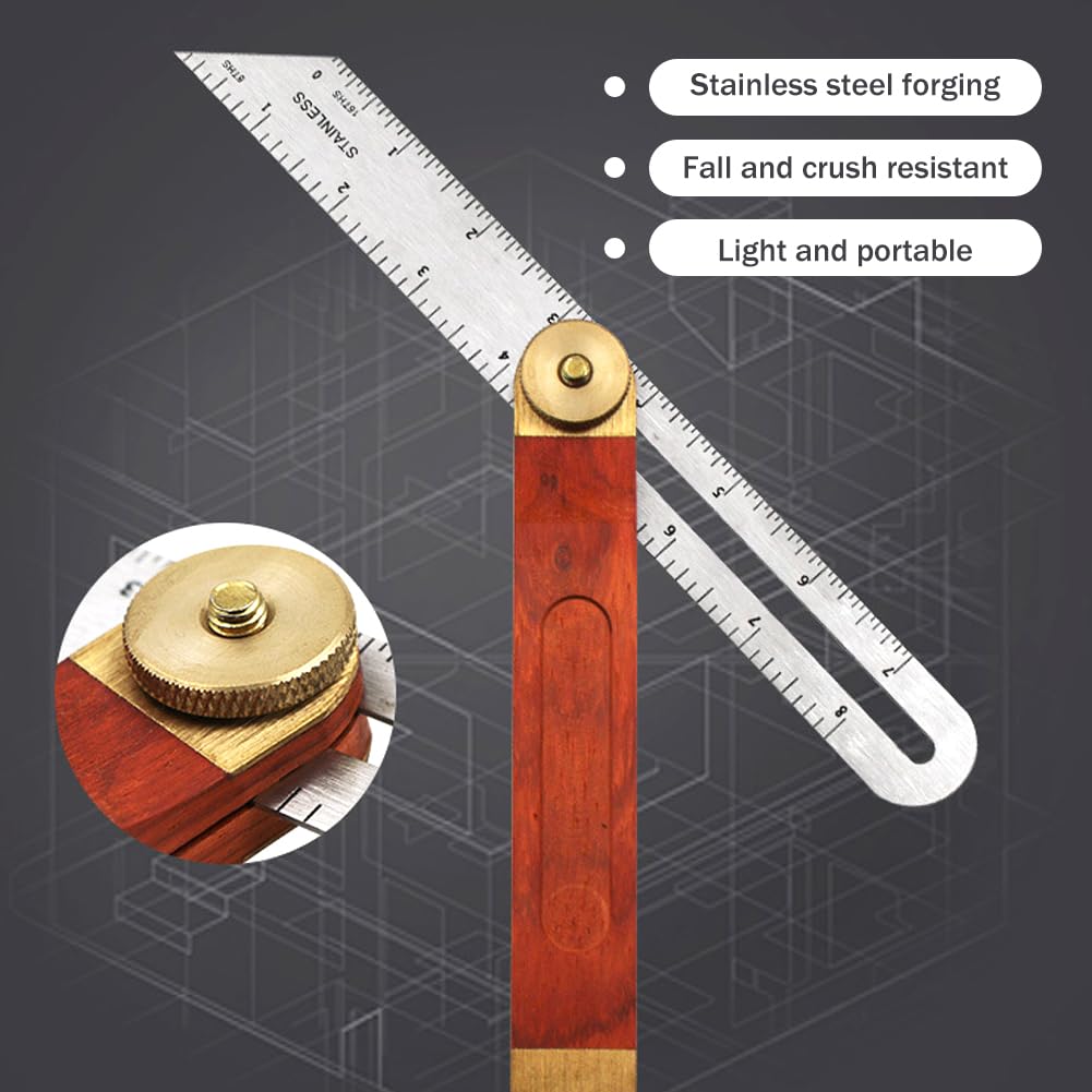 QWLWBU 2Pcs Angle Protractor, T Bevel Angle Finder with Wooden Handle Sliding T-Bevel Bevel Gauge for Carpenter QWLWBU