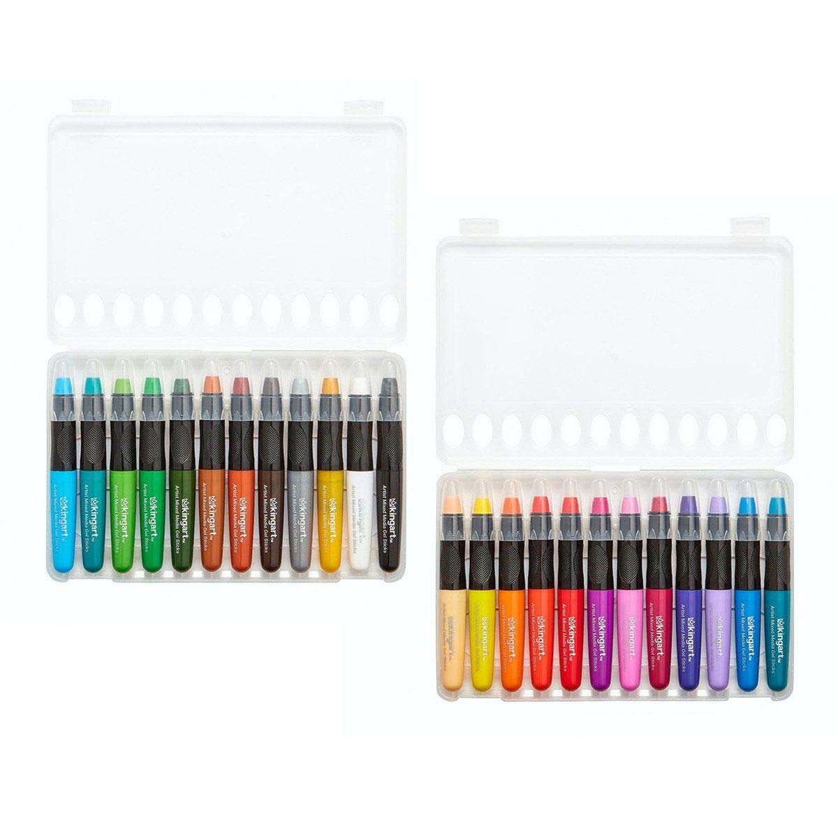 KINGART 580-24 GEL STICK Set, Artist Pigment Crayons, 24 Unique Colors, Water Soluble, Creamy, and Odorless, Use on Paper, Wood, Canvas and more KINGART
