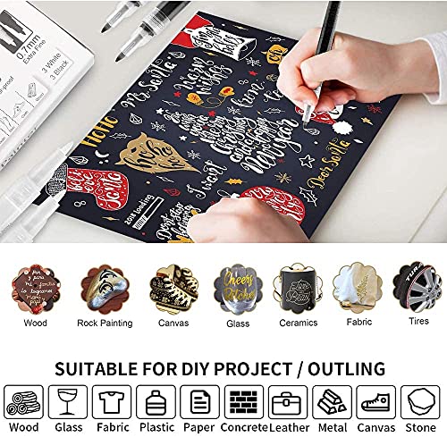 Black Paint Pens, 6 Pack 0.7mm Acrylic Black Permanent Marker ,White Paint Pens for Rock Painting, Stone,Wood, Plastic, Ceramic, Glass, Metal Canvas, EBOT