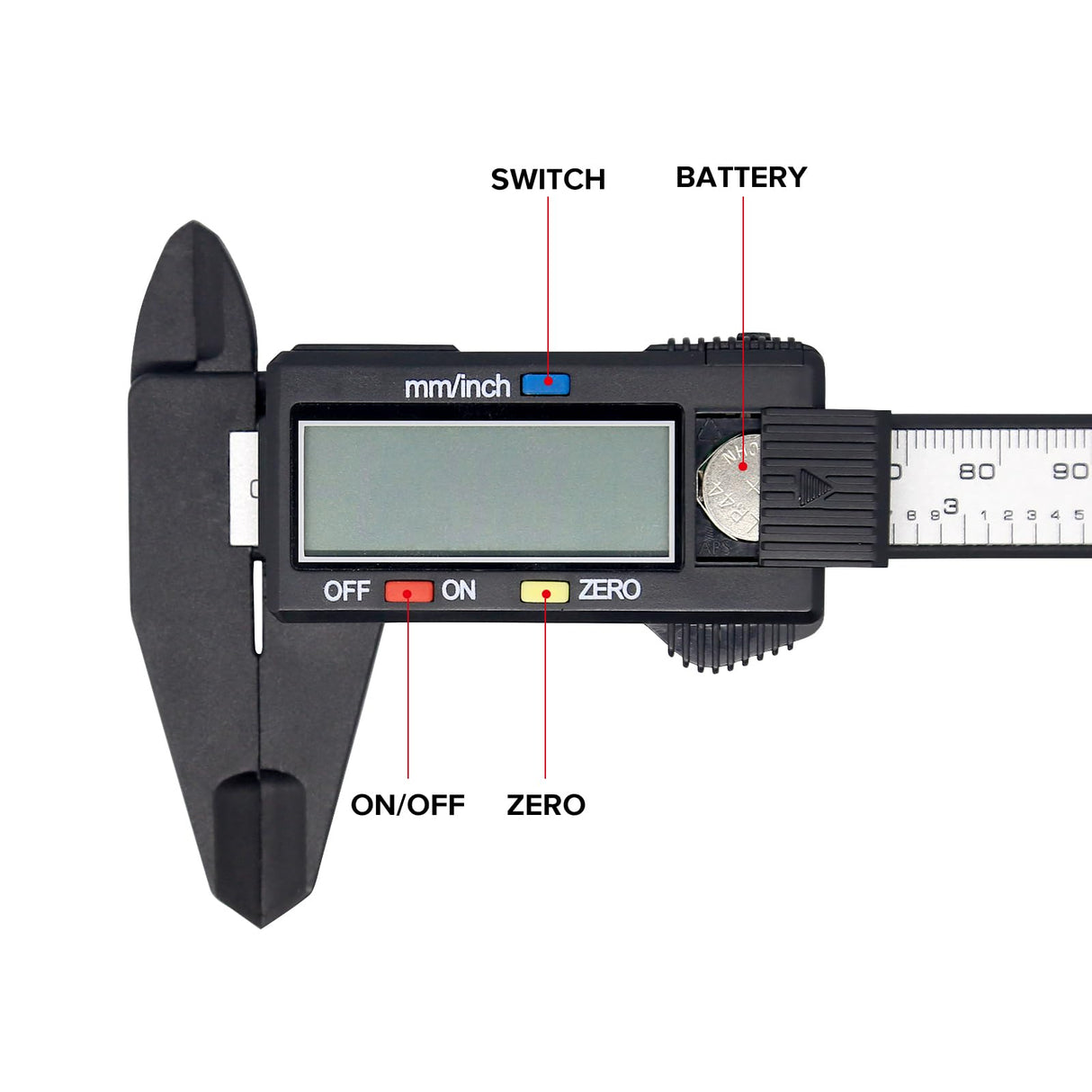 Electronic Digital Caliper, Plastic Vernier Caliper, Caliper Measuring Tool with Inch/Millimeter Conversion, Extra Large LCD Screen, 0-6 Inch/0-150 Vizbrite