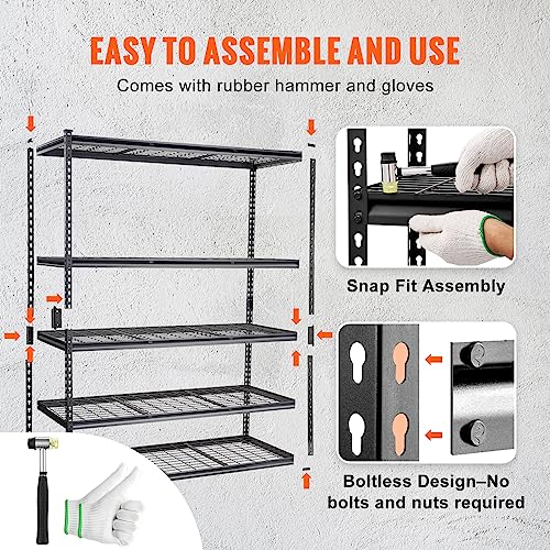 VEVOR Storage Shelving Unit, 5-Tier Adjustable, 2000 lbs Capacity, Heavy Duty Garage Shelves Metal Organizer Wire Rack, Black, 60" L x 24" W x 78" H VEVOR