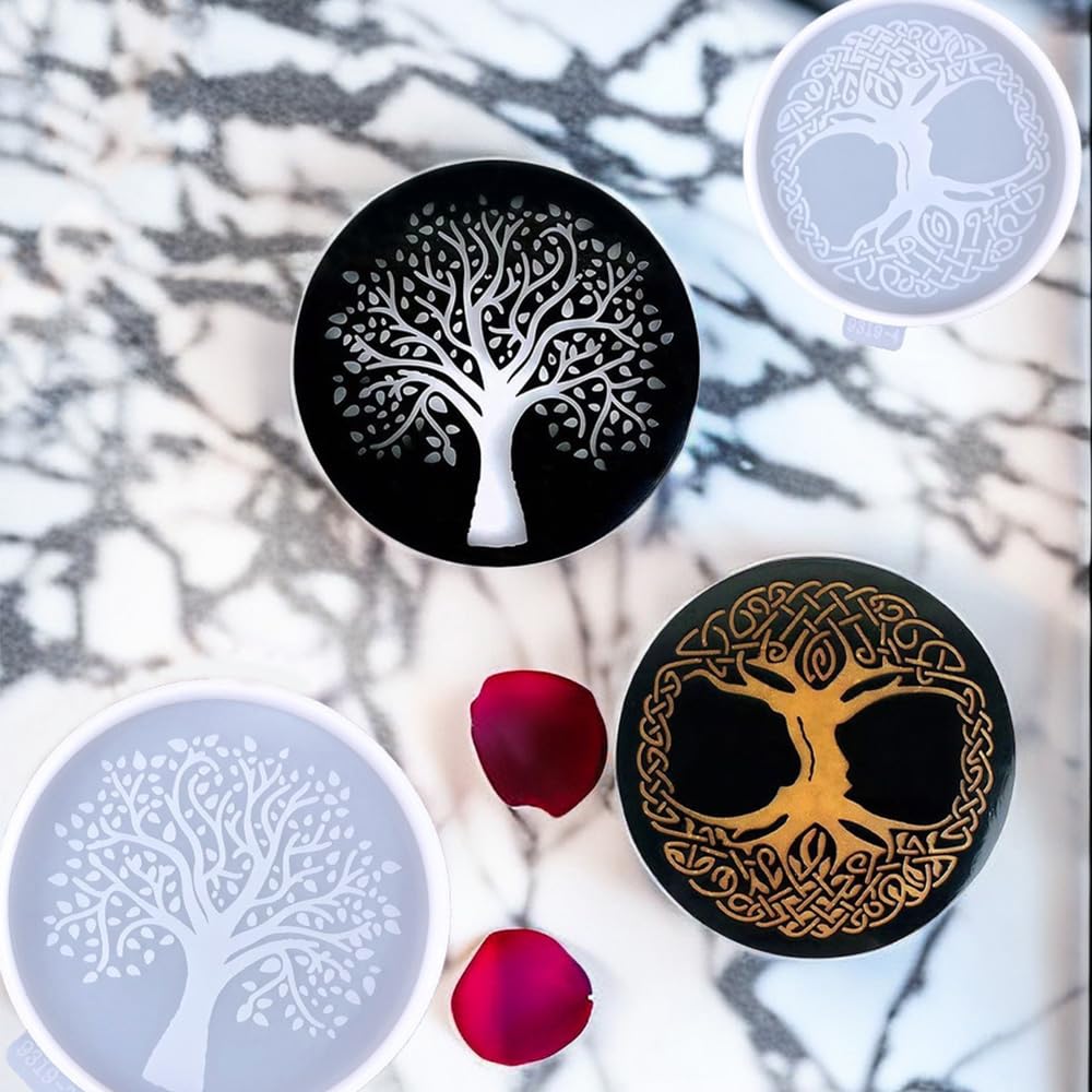 2pcs Tree of Life Coaster Silicone Molds, Tree of Life Epoxy Resin Casting Mold for Drink Coasters, Cup Mats, Home Decor, Handmade Crafts KIUMODIY
