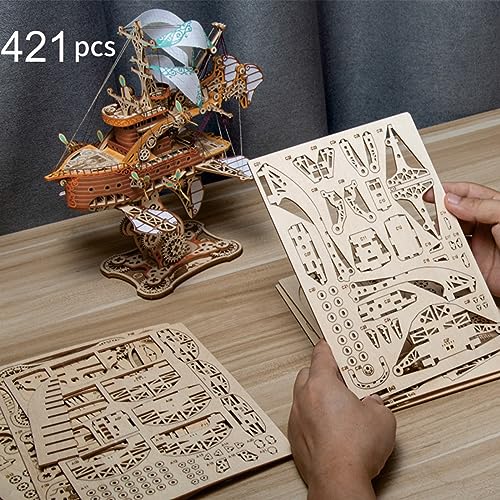 GuDoQi 3D Wooden Puzzles for Adults, DIY Fantasy Spaceship Model Kit, Educational Brain Teaser for Adults to Build, DIY Assembly Toy, Woodcraft Kit, GuDoQi