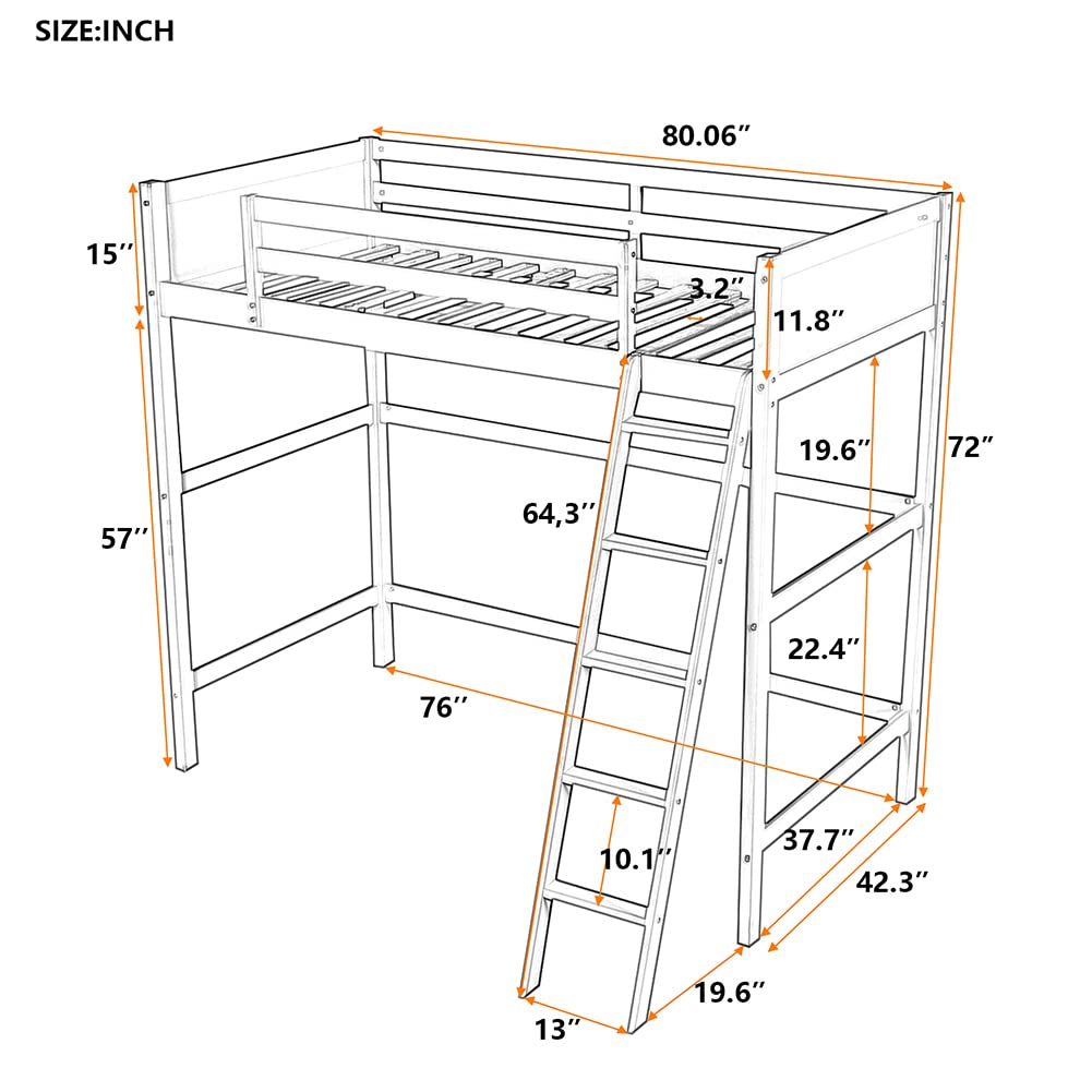 Majnesvon Espresso Twin Loft Bed with Ladder & Storage Shelves for Space-Saving Elegance Majnesvon
