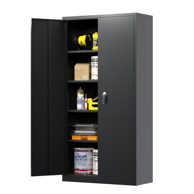 Waqiv Large Space Metal Storage Cabinet with Doors and Shelves, Locking Garage Storage Cabinet, 72'' H Filing Cabinet for Home and Office, Black, 36"