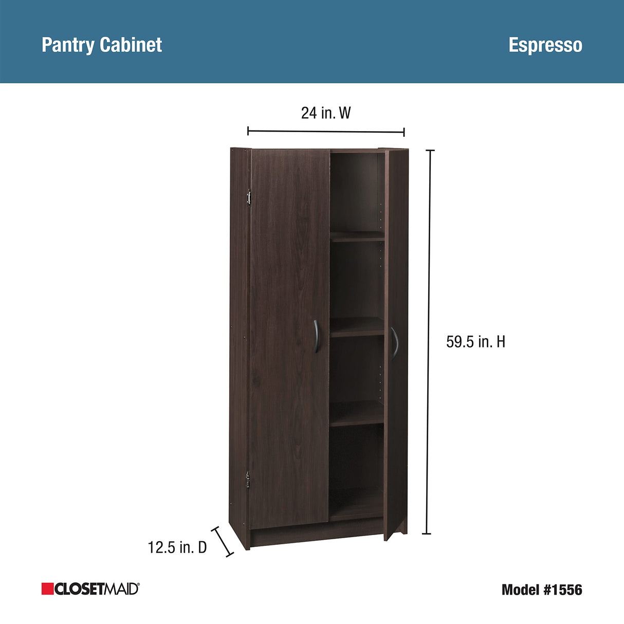 ClosetMaid Pantry Cabinet Cupboard with 2 Doors, Adjustable Shelves Standing, Storage for Kitchen, Laundry, or Utility Room, Espresso ClosetMaid