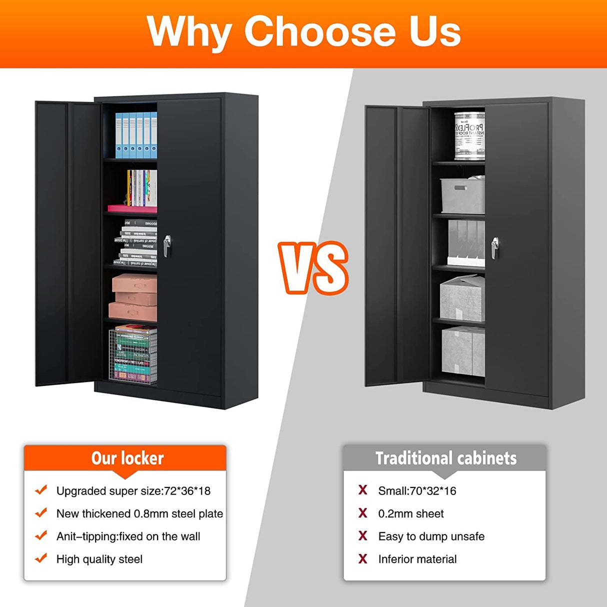 LUCYPAL Metal Storage Cabinet with Locking Doors,Locking Steel Storage Cabinet with 4 Adjustable Shelves,72" H Tall Tool Storage Cabinet for LUCYPAL