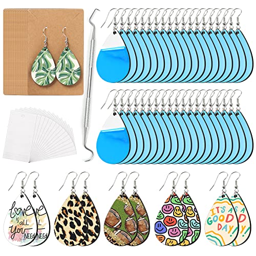 HTVRONT Sublimation Wood Earring Blanks Bulk - 50 Pcs with Blue Protective Film - Unfinished MDF Teardrop Earrings for Sublimation Printing with HTVRONT