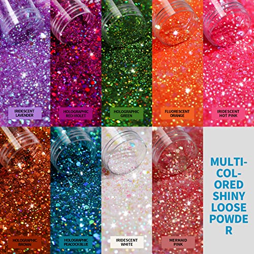 LEOBRO Glitter, Chunky Glitter, 18 Jars Glitter, Mixed Fine Chunky Glitter for Crafts, Craft Glitter for Resin, Holographic Iridescent Glitter Bulk, LEOBRO