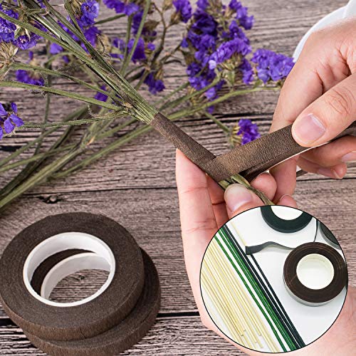 Floral Arrangement Tool Kit, Woohome Floral Kit with 2 Style Floral Tapes, 26 Gauge Stem Wire, Brown Cable Tie and Bamboo Stick for Floral Design Woohome