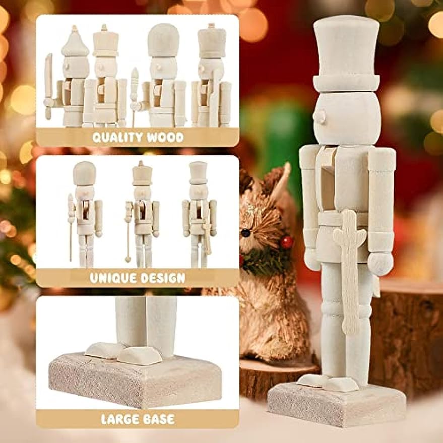 RCFINE 6Pcs Christmas Wooden Unfinished Nutcracker Figurines DIY Blank Unpainted Nutcracker Puppet Nutcracker Craft for Christmas Decoration (Blank RCFINE