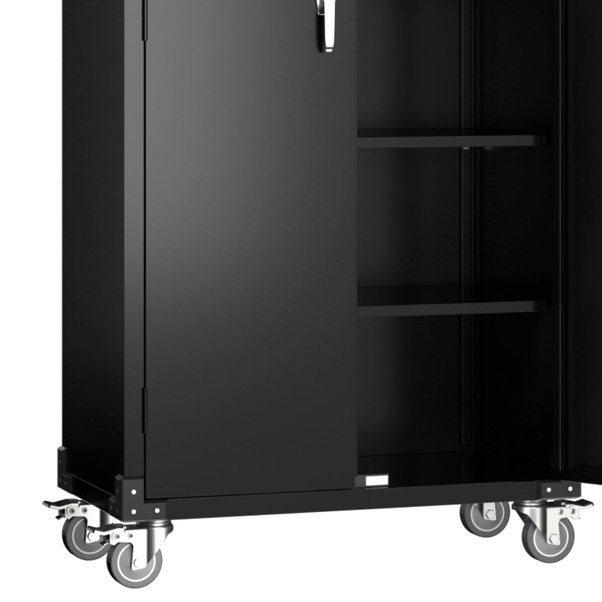 Aobabo 72 Inch Locking Metal Garage Storage Cabinet with Universal Rubber Wheels with Lockable Casters, Pegboards, and Magnetic Doors, Black Aobabo
