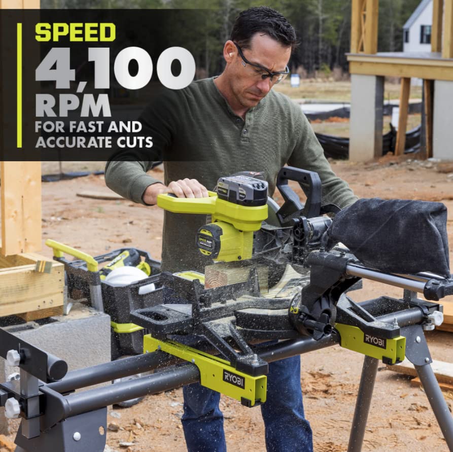 RYOBI ONE+ HP 18V Brushless Cordless 10 in. Sliding Compound Miter Saw Kit with 4.0 Ah HIGH PERFORMANCE Battery and Charger Ryobi