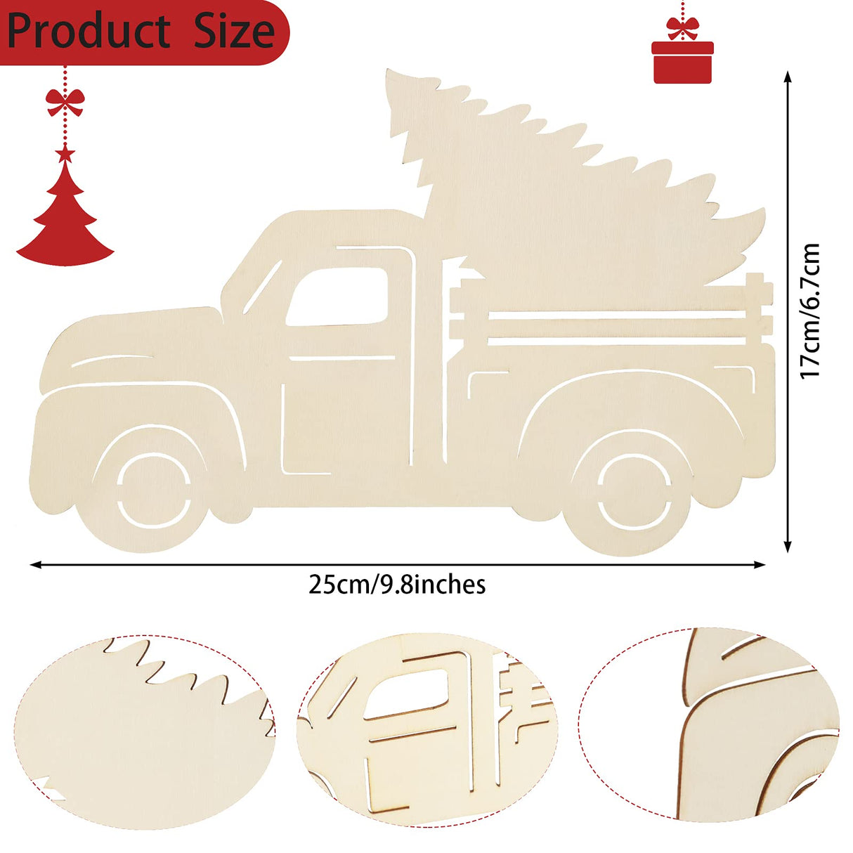 6 Pieces 10 inch Christmas Truck Unfinished Wood Slices Unpainted Cutout Wood Board Craft Blank Holiday Thin Blank Wood Sign for Christmas Party Jetec