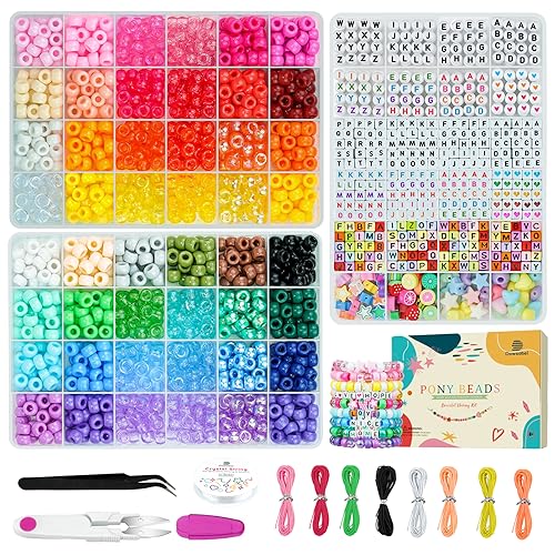 Dowsabel Bracelet Making Kit, 48 Colors Pony Beads Friendship Bracelet Kit Letter Beads Heart Beads for Jewelry Making, DIY Arts and Crafts Gifts for Dowsabel