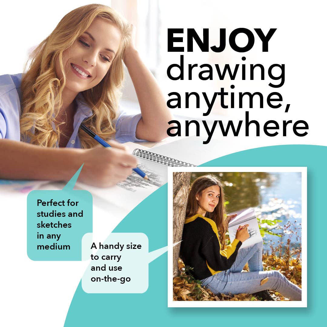 Castle Art Supplies Premium Sketch Book 9in x 12in | Double Sketch Pad Pack | 200 Sheets of Quality 90gsm Paper | for Adult Artists and Learners | Castle Art Supplies