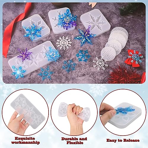 Actvty Snowflake Resin Molds Silicone, 9 Pieces Snowflake Resin Casting Molds, Christmas Ornament Resin Molds DIY Resin Crafts Jewelry Pendant Xmas Actvty