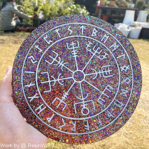 ResinWorld Rune Set Mold for Resin, Viking Divination Runes Resin Mold, Large Viking Rune Compass Silicone Mold, Rune Coaster Tray Mold, Runes Dice ResinWorld