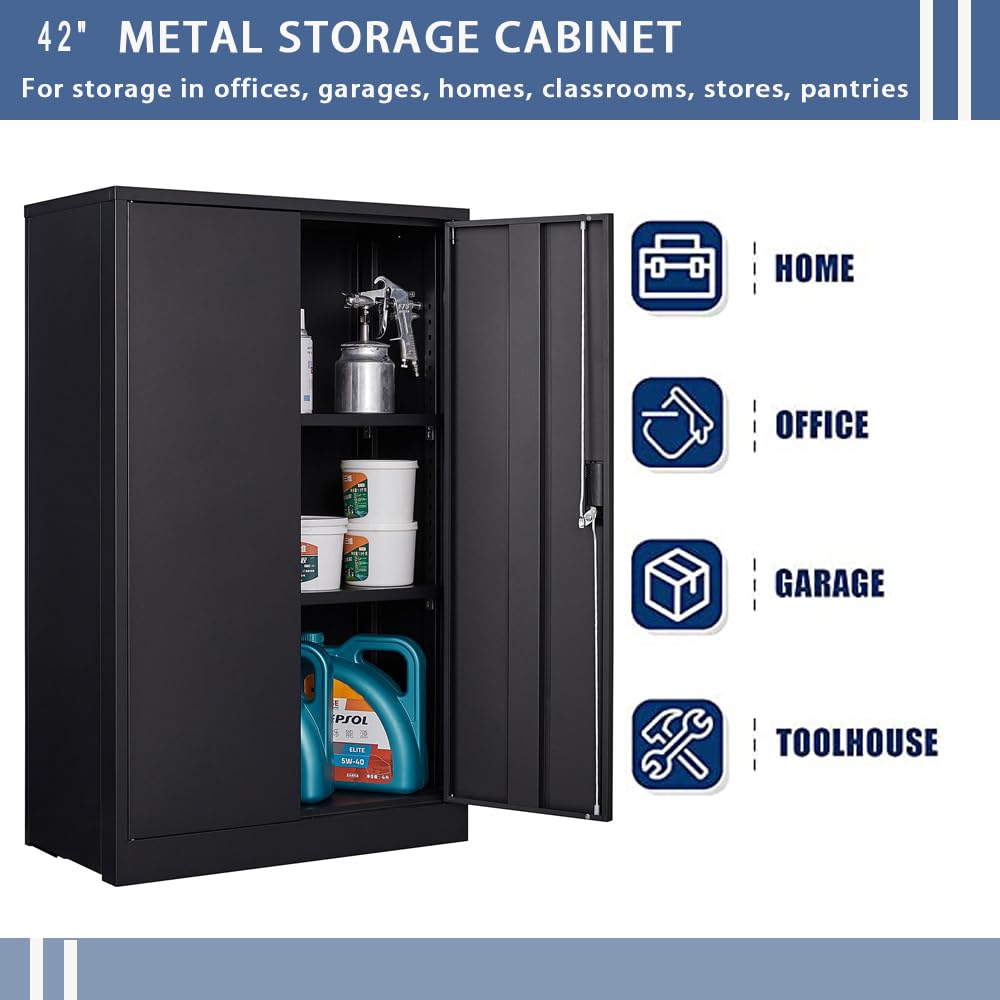 Anwick Metal Storage Cabinet with Locking Doors and 2 Adjustable Shelves, Small Lockable Steel Utility Cabinets for Home Office Garage Basement Anwick