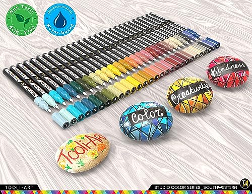28 Southwestern Colors Acrylic Paint Pens Studio Color Series Markers Set 0.7mm Extra Fine Tip, Rock Painting, Glass, Mugs, Wood, Metal, Canvas, DIY, TOOLI-ART