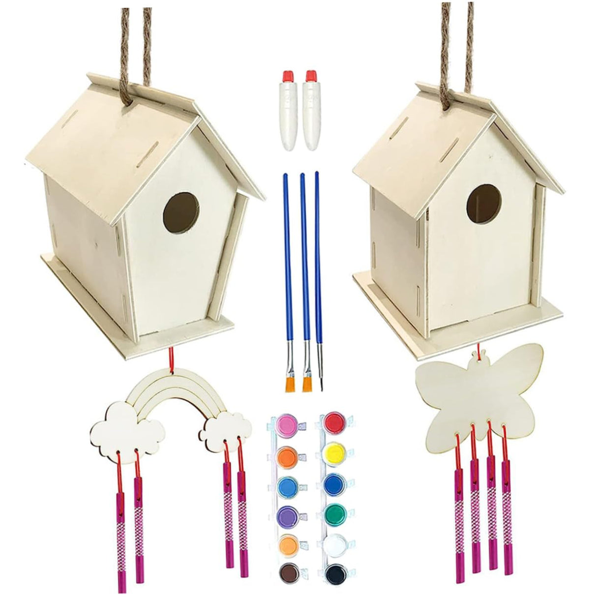 COHEALI 1 Set Lanyard Unfinished House Wind Chime Unfinished House kit Unfinished Arts Kits Kids Craft DIY Painting Bird House Bird House Wind Chime COHEALI