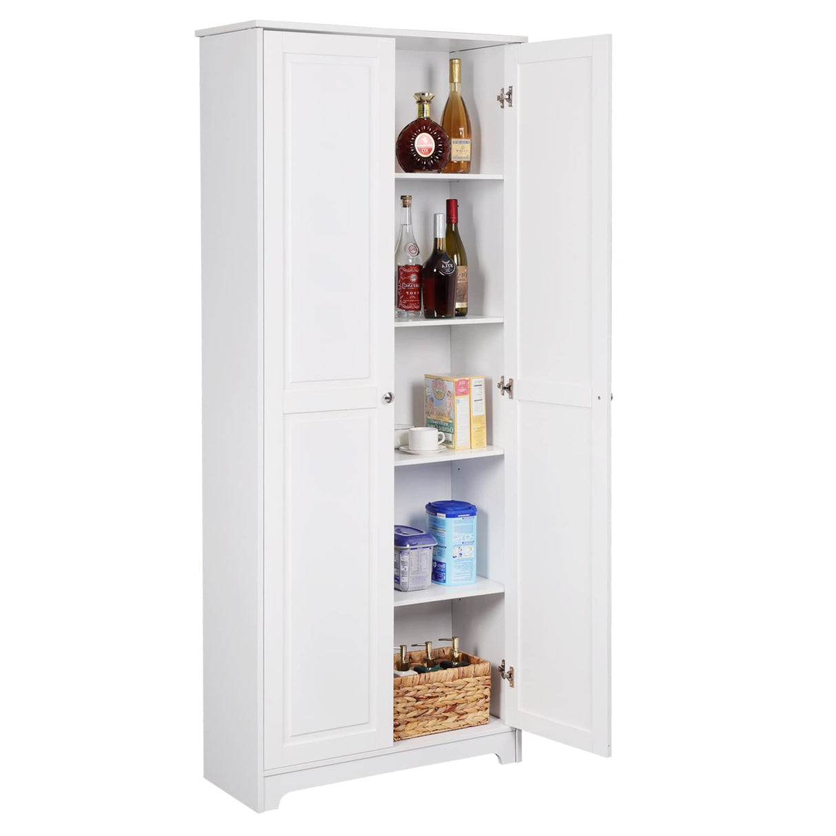 VINGLI Tall Pantry Storage Cabinet, 72'' Kitchen Pantry Cabinet, Freestanding Room Storage, Cupboard, 2 Door Pantry for Laundry Room, Kitchen, VINGLI