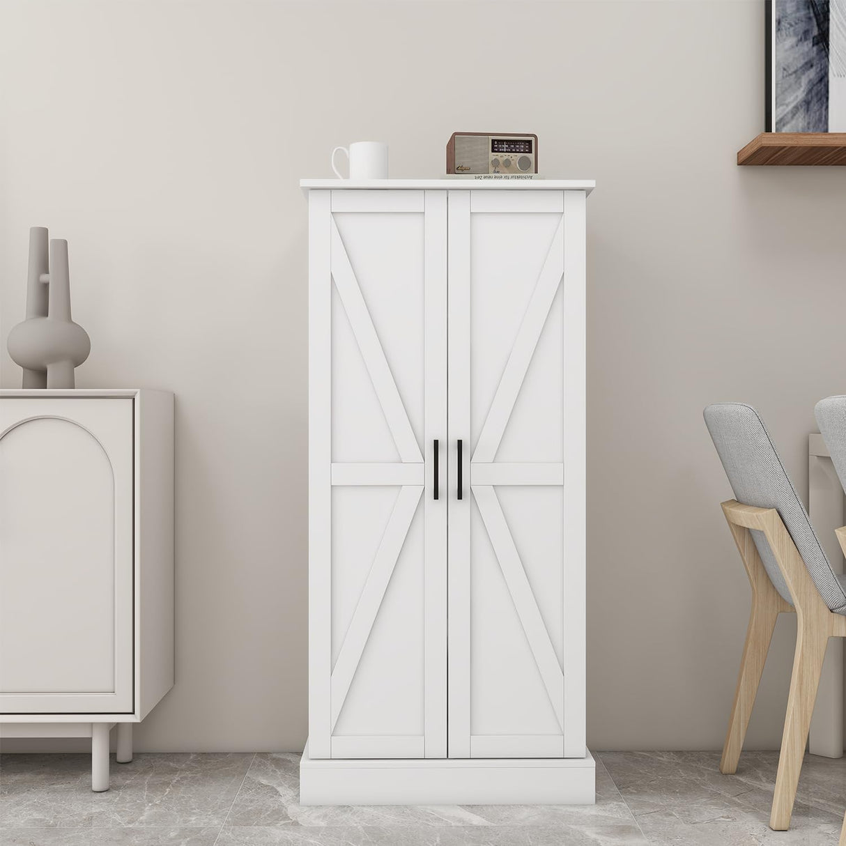 Locsear Kitchen Pantry Storage Cabinet w/LED, 50" Pantry Cabinets w/Doors and Shelves, Freestanding Pantry Cupboard for Kitchen, Dinning Room, Living Locsear