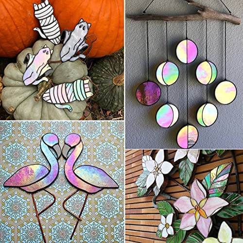 LITMIND 12 Sheets Iridescent Stained Glass Sheets, 4x6 inch Iridescent Glass Mosaic Tiles for Crafts, Art Glass Kit, Stained Glass Supplies LITMIND