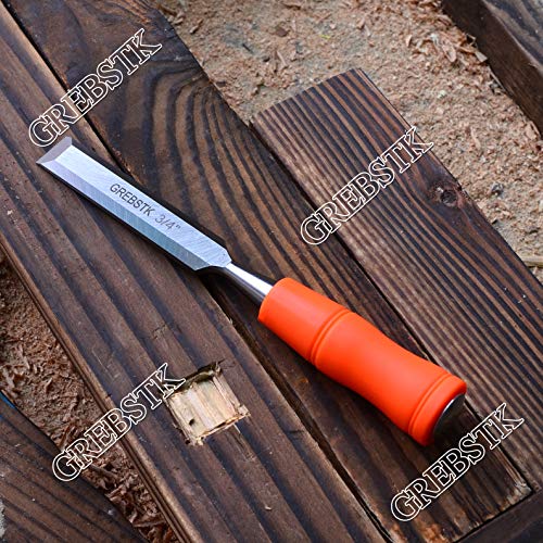 GREBSTK 4 Piece Wood Chisel Tool Sets Sturdy Chrome Vanadium Steel Chisel Woodworking Tools with Leather Bag, 4PCS, 1/4 inch,1/2 inch,3/4 inch,1 inch GREBSTK