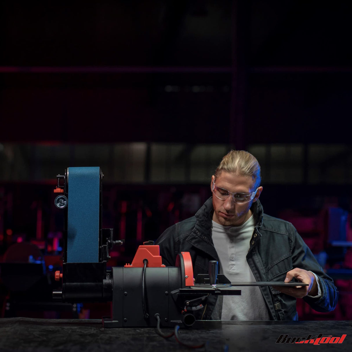 BUCKTOOL Professional Bench Belt Sander for Metal 4 in. x 36 in. Belt and 8 in. Disc Sander with 1HP Direct-drive Motor, BD4802 Bucktool