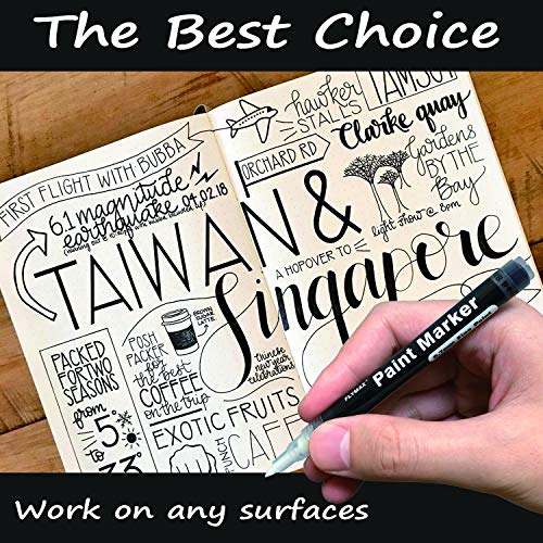 FLYMAX Black Acrylic Paint Pen, 6 Pack 0.7mm Acrylic Black Permanent Marker Black Paint Pen for Glass Ceramic Rock Leather Plastic Stone Metal Canvas FLYMAX